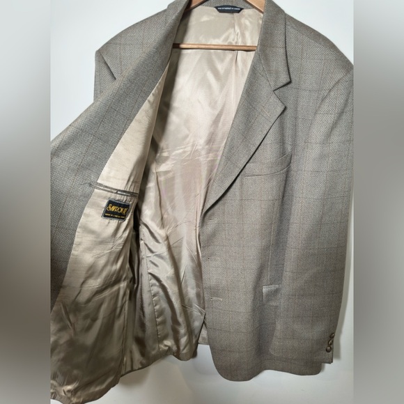 Men’s Wool Blazer Savron windowpane blazer taupe brown made in Canada - Picture 6 of 10